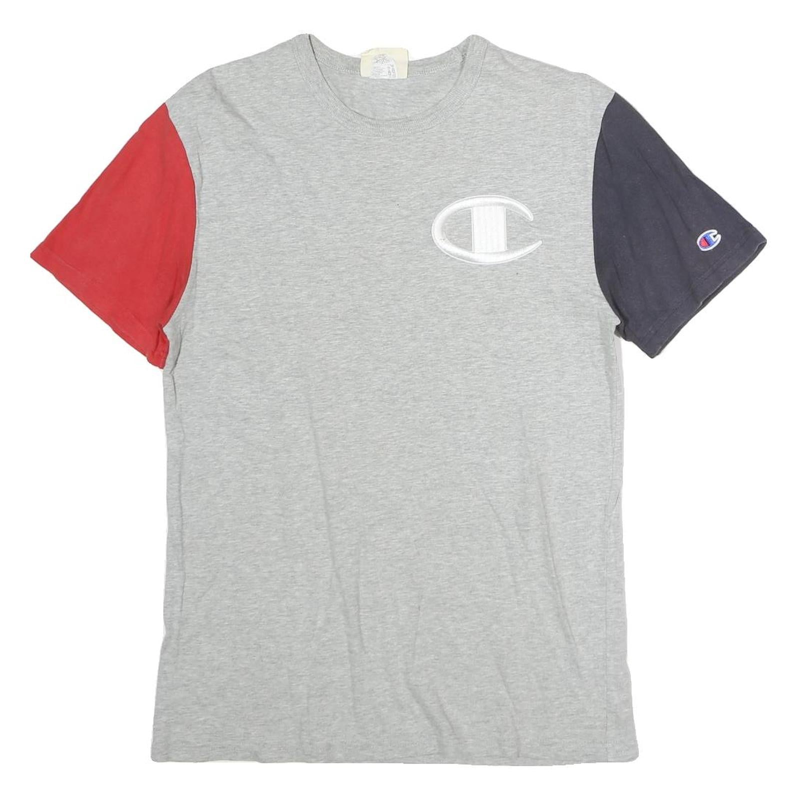 CHAMPION Mens Grey & Red & Navy Modern T-Shirt S Short Sleeve Crew Neck Cotton Refurbished - N/A refurbished available on Cerqular