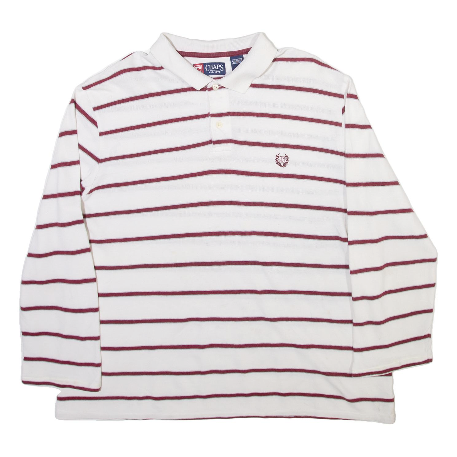 CHAPS Mens Polo Shirt White Striped Long Sleeve L Refurbished - N/A refurbished available on Cerqular