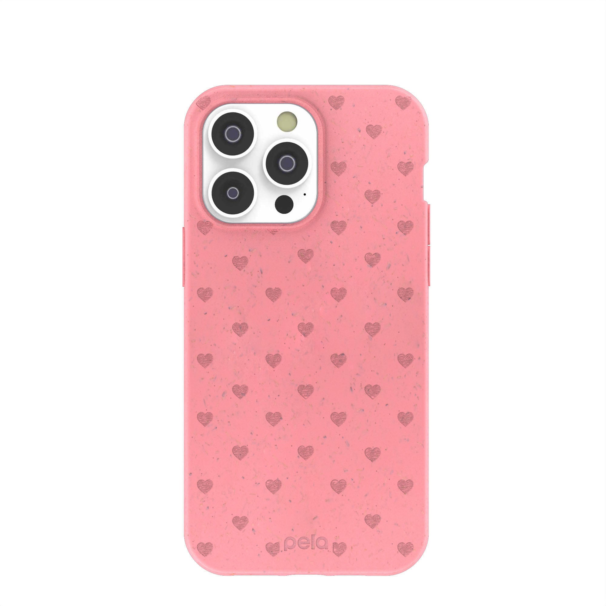 Bubblegum Pink Hearts iPhone 14 Pro Max Case Refurbished - Pela Case refurbished available on Cerqular