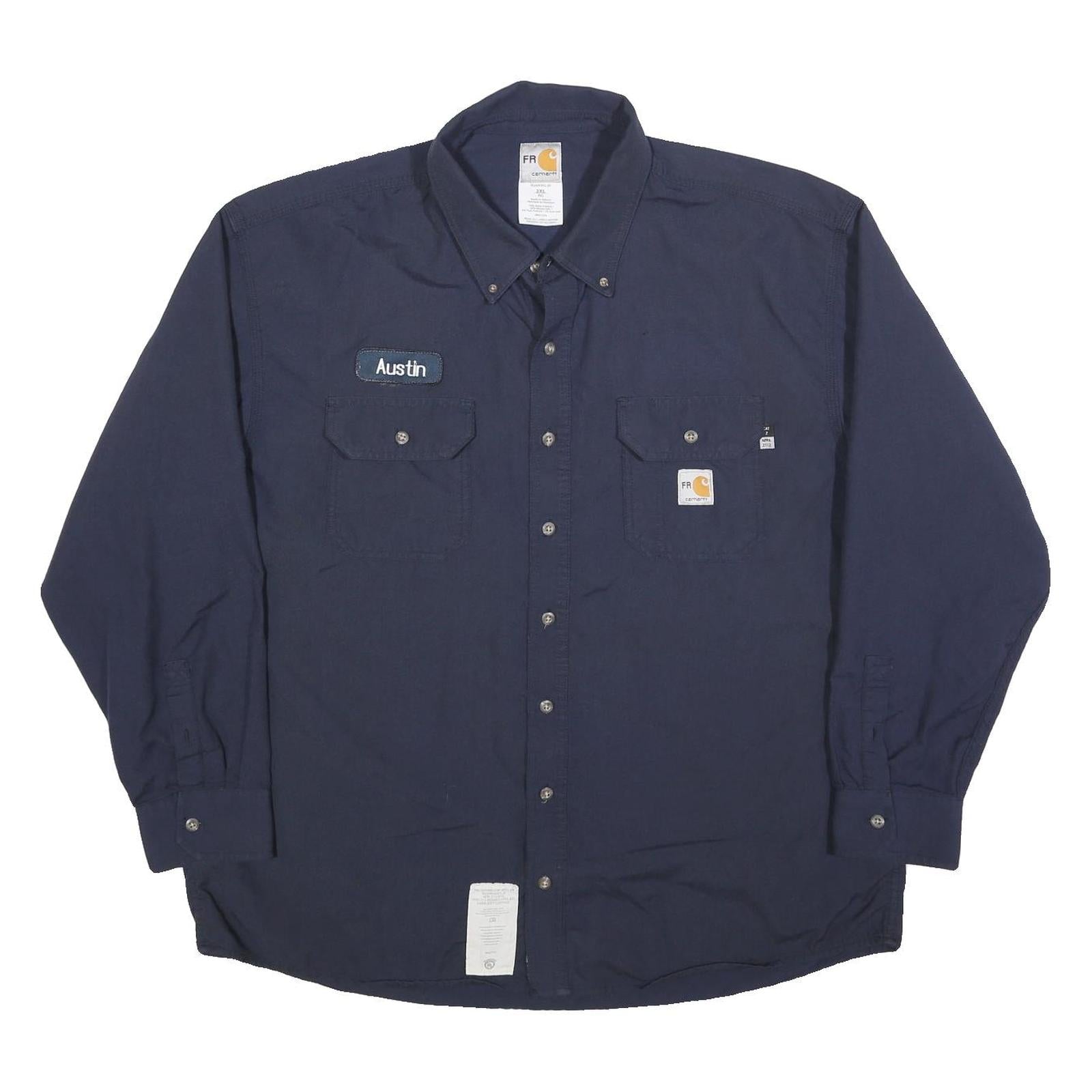 CARHARTT Mens Navy Blue Work Shirt 2XL Cotton Blend Durable Button Down Refurbished - N/A refurbished available on Cerqular