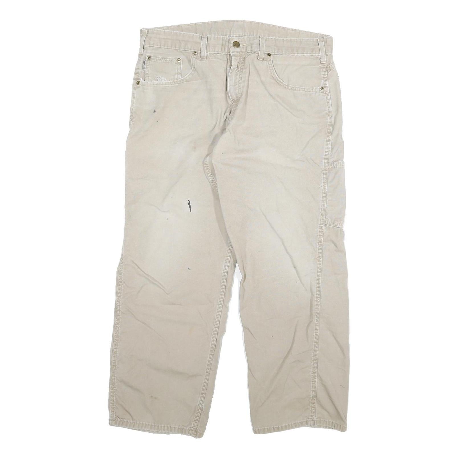 CARHARTT Mens Cotton Blend Beige Relaxed Straight Trousers W36 L27 Workwear Zip Refurbished - N/A refurbished available on Cerqular