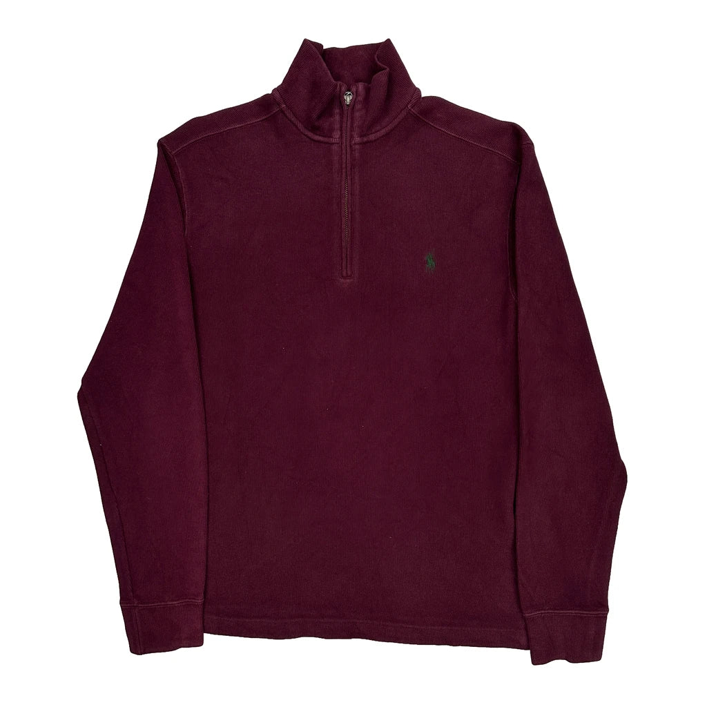 Polo By Ralph Lauren 1/4 Zip - Small Burgundy Cotton Refurbished - Thrifted (note: this is a term often used to describe second- refurbished available on Cerqular
