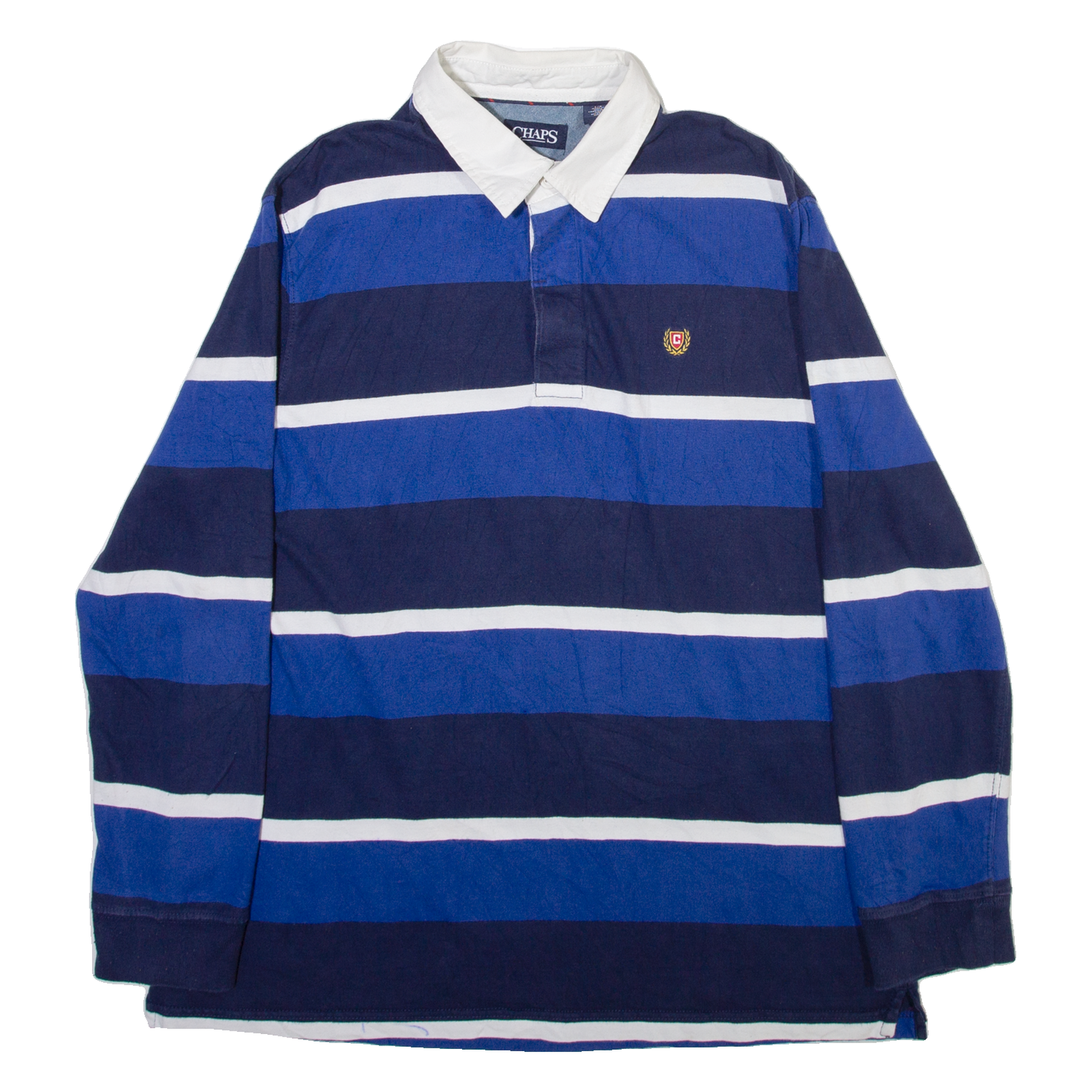 CHAPS Mens Polo Shirt Blue Striped Long Sleeve L Refurbished - N/A refurbished available on Cerqular