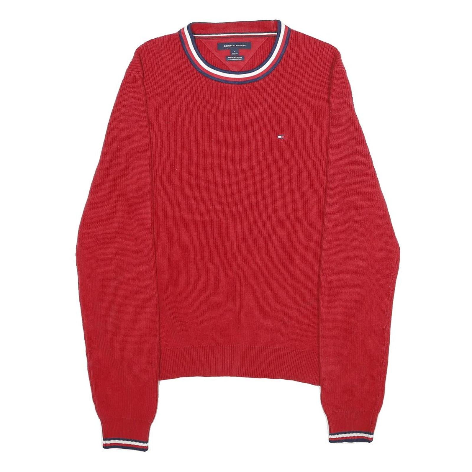 TOMMY HILFIGER Mens Red Plain Crew Neck Basic Knit Jumper M Cotton Comfort Refurbished - N/A refurbished available on Cerqular