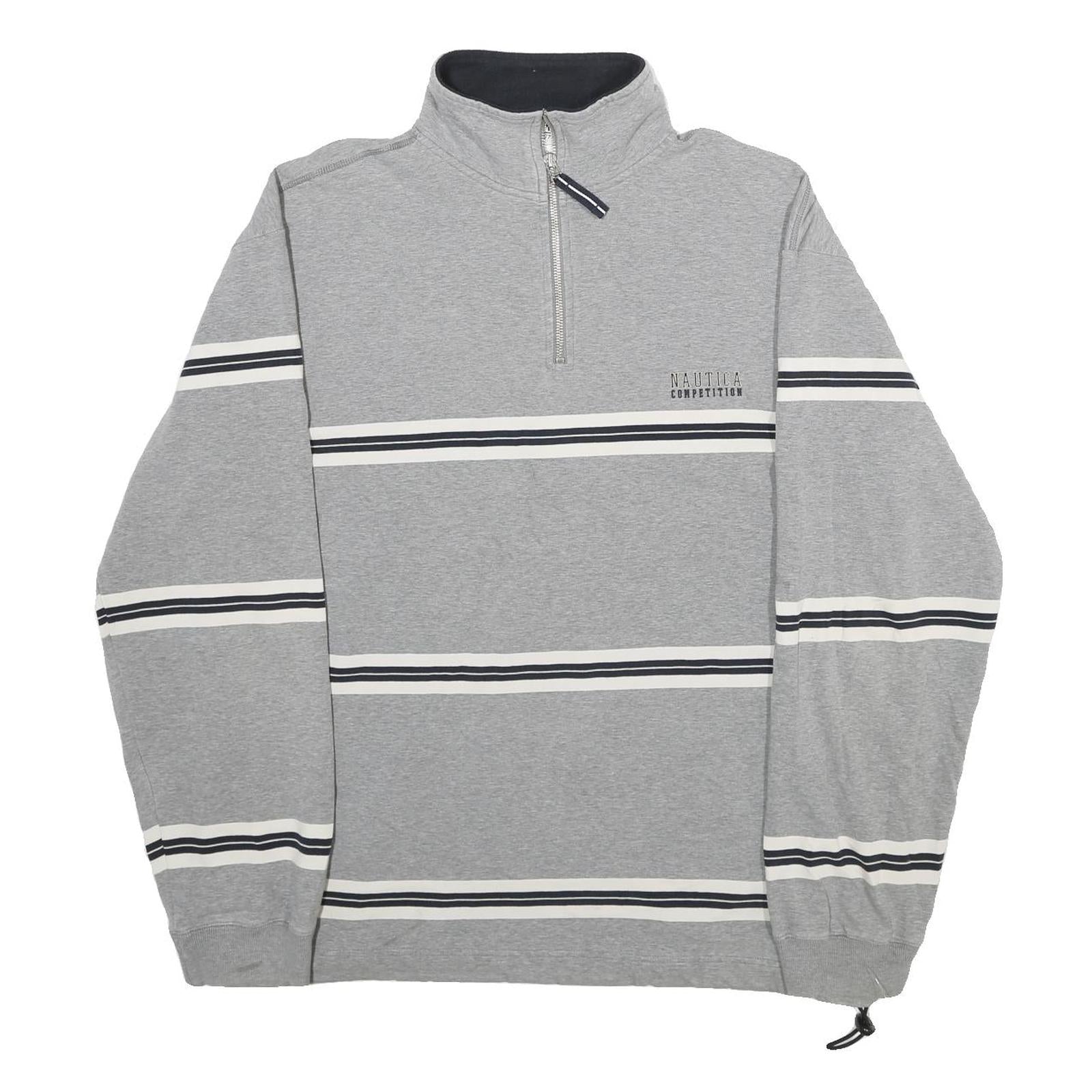 NAUTICA Mens Grey & White Quarter Zip Sweatshirt XL Cotton Blend Casual Pullover Refurbished - N/A refurbished available on Cerqular
