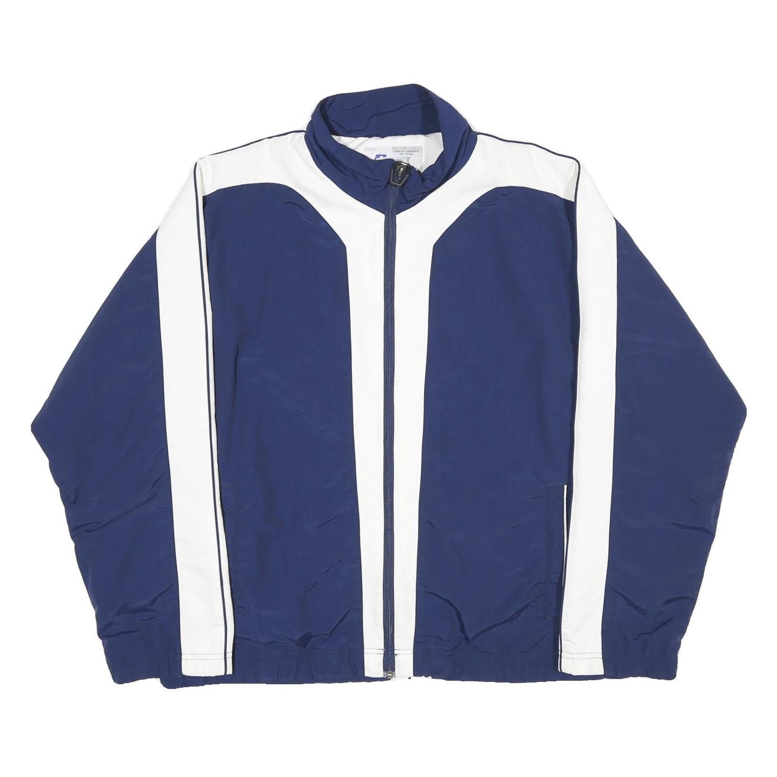 RUSSELL ATHLETIC Mens Blue & White Track Jacket L Nylon Zip Sportswear Refurbished - N/A refurbished available on Cerqular