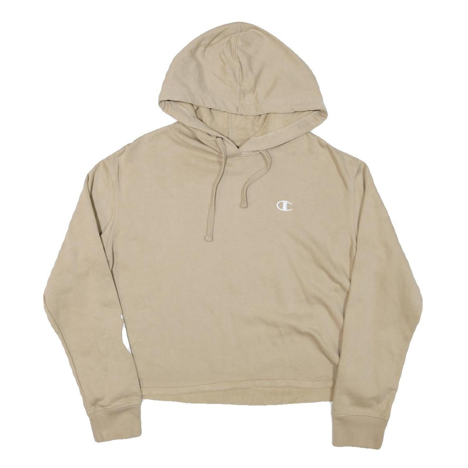 CHAMPION Womens Beige Cotton Blend Pullover Hoodie M Champion Script Sleeve Refurbished - N/A refurbished available on Cerqular
