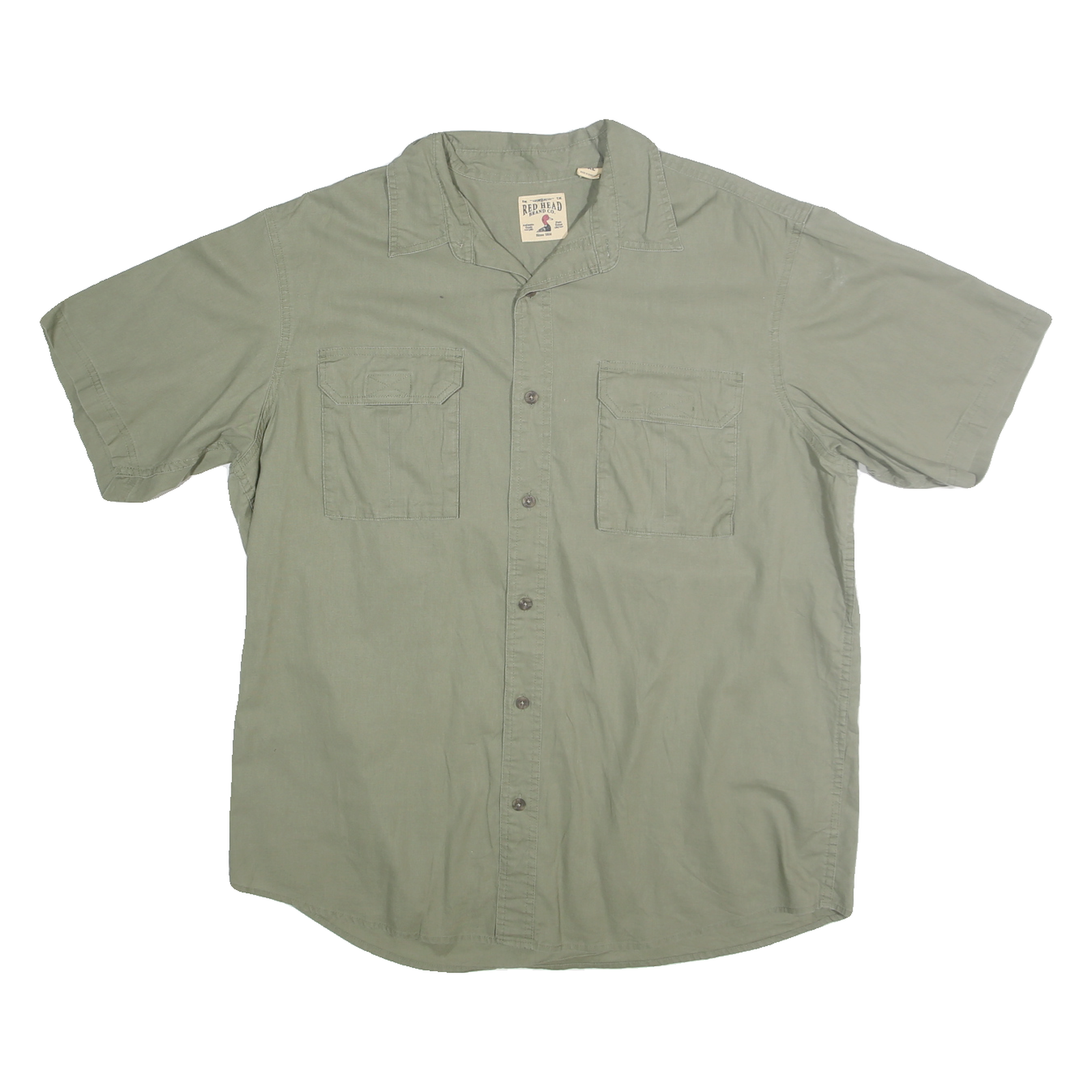 RED HEAD Mens Green Cotton Short Sleeve Shirt XL Casual Button Pocket Refurbished - N/A refurbished available on Cerqular