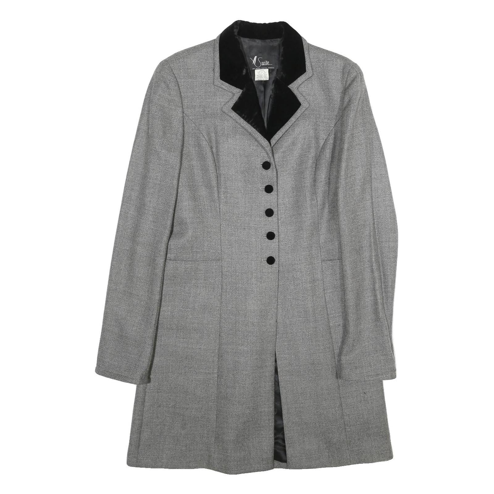 SUITE Womens Grey & Black Wool Button Jacket UK 10 Tailored Plain Velvet Collar Refurbished - N/A refurbished available on Cerqular