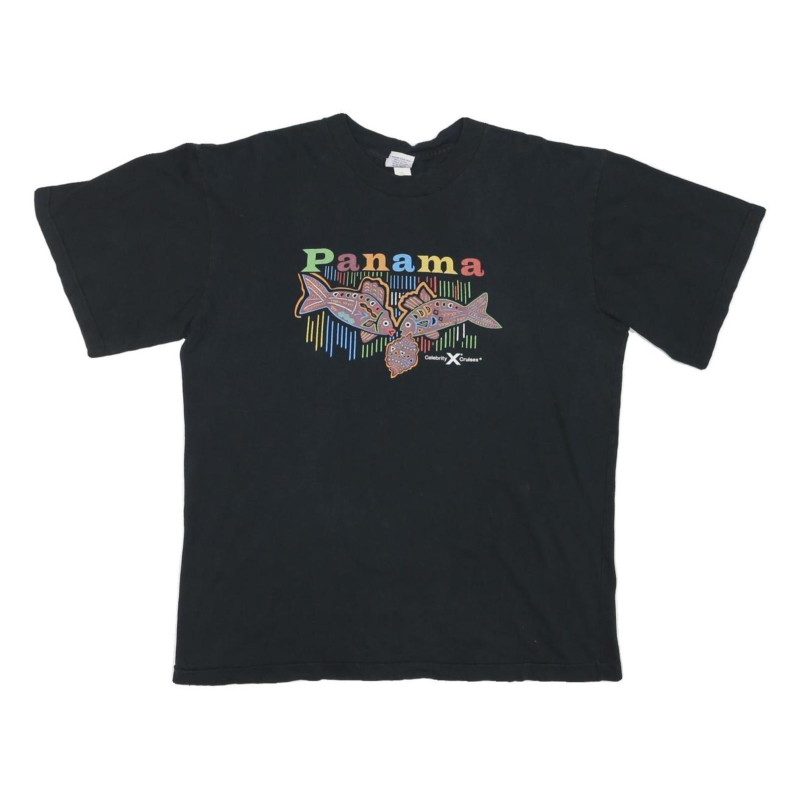 CELEBRITY CRUISES Mens Black Panama Graphic T-Shirt XL Short Sleeve Crew Neck Refurbished - N/A refurbished available on Cerqular