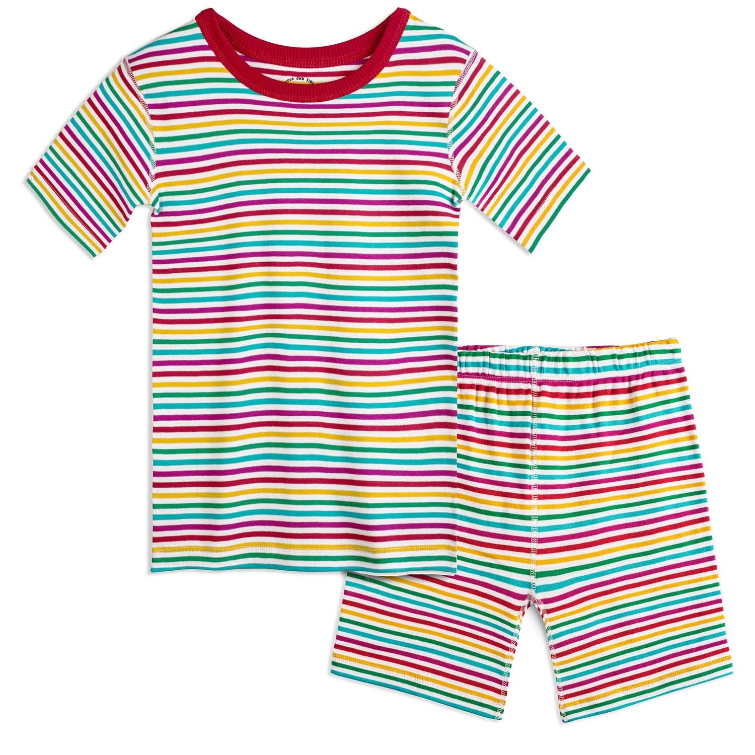 100% Organic Cotton Shortie Pajamas for Kids: Stripes - Final Sale | Color: Rainbow Stripe | Size: 4T Refurbished - N/A (Note: There is no well-known brand named "M refurbished available on Cerqular