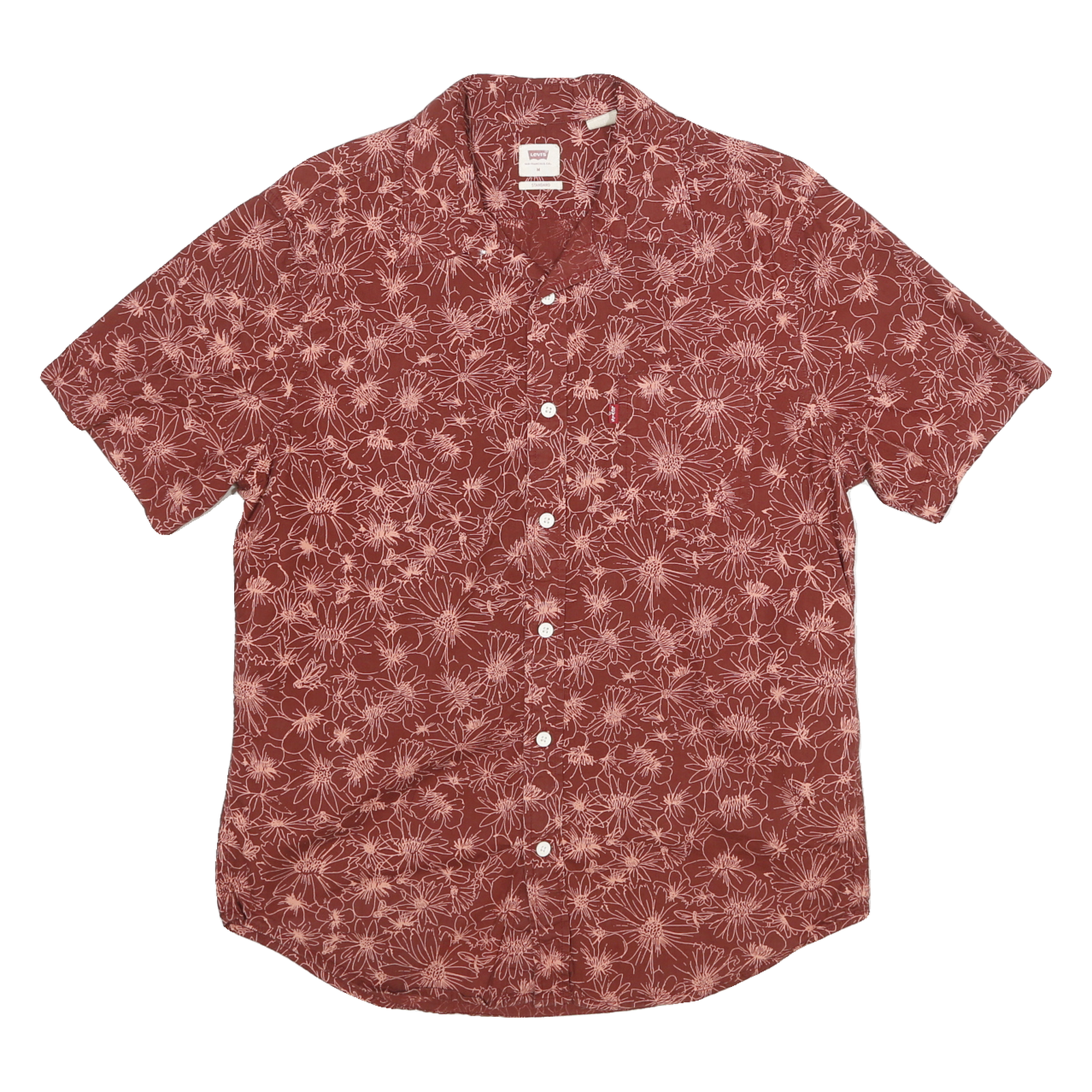 LEVI'S Mens Red & Pink Floral Pattern Shirt M Button Front Spread Collar Casual Refurbished - N/A refurbished available on Cerqular