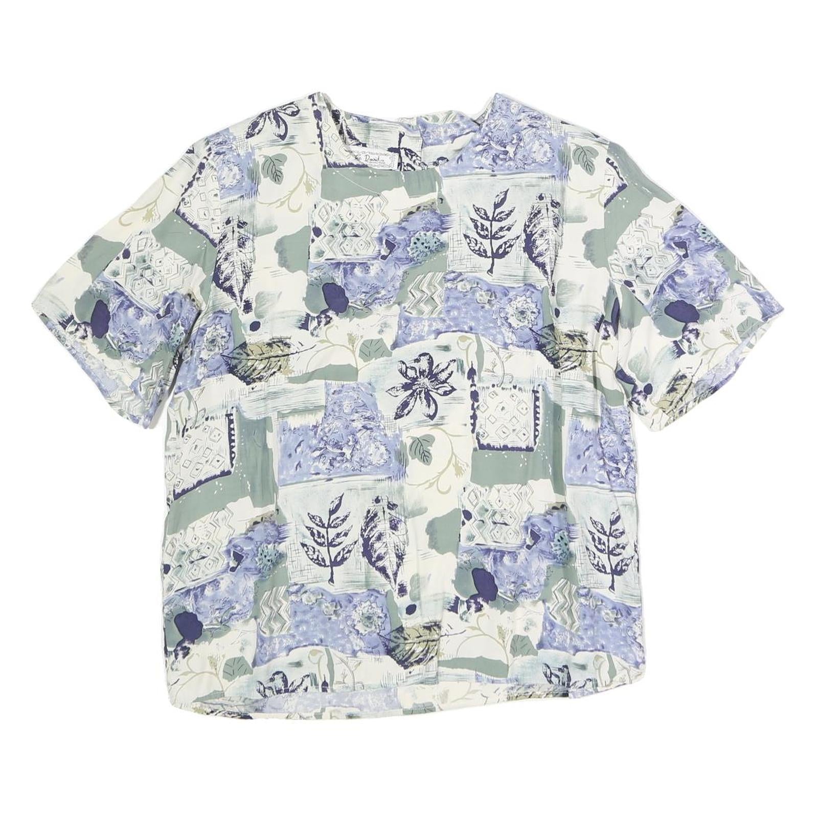 LEE DAVIDS Womens Blue Cream Printed Top Short Sleeve Round Neck L Cotton Blend Refurbished - N/A refurbished available on Cerqular