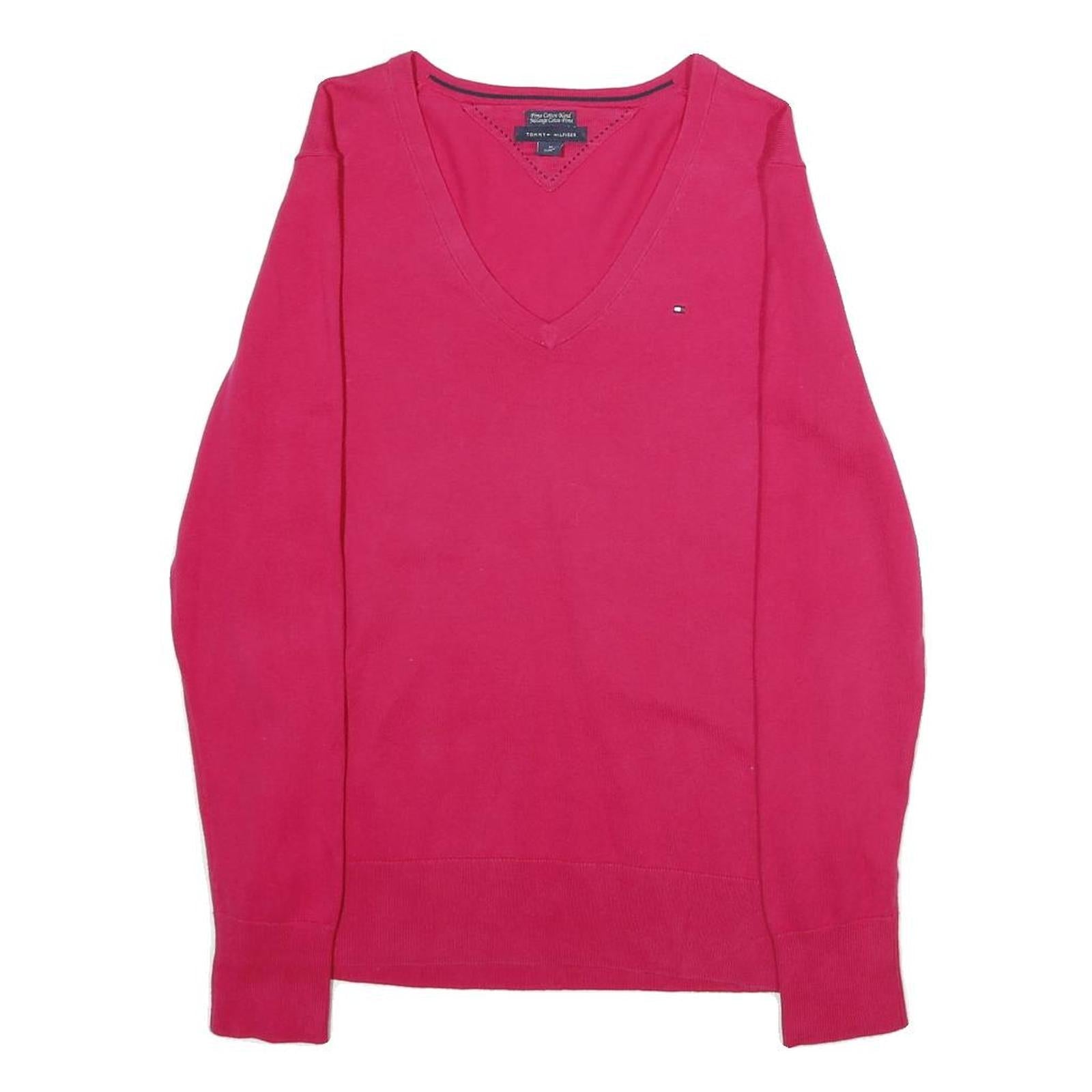 TOMMY HILFIGER Mens Red Plain V-Neck Basic Knit Jumper M Cotton Blend Refurbished - N/A refurbished available on Cerqular