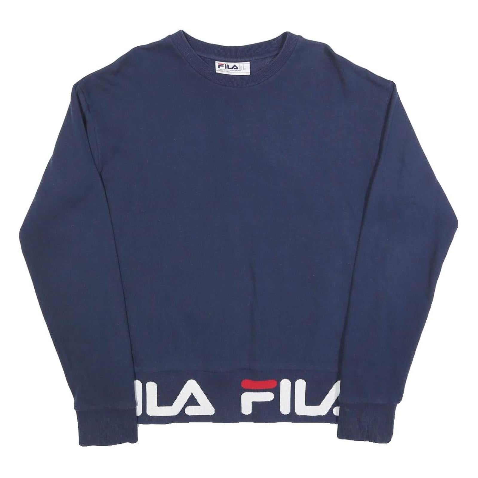 FILA Mens Navy Crew Neck M Cotton Blend Logo Print Sweatshirt Pullover Refurbished - N/A refurbished available on Cerqular