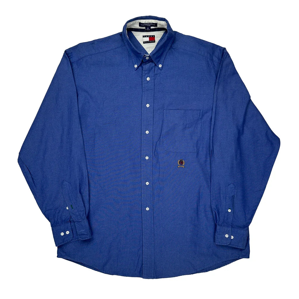 Tommy Hilfiger Shirt - Large Blue Cotton Refurbished - Thrifted (note: this is a term often used to describe second- refurbished available on Cerqular