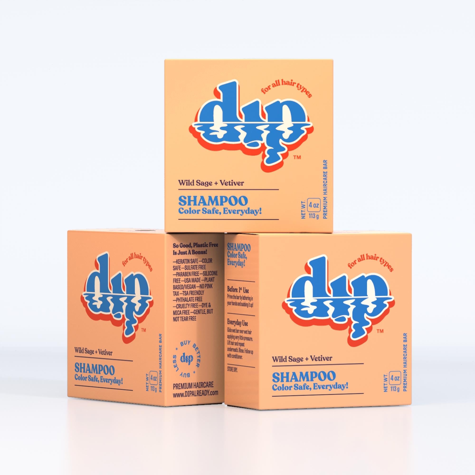 Dip Shampoo Triplet: Wild Sage & Vetiver - Full Size Refurbished - Dip Sustainable Hair Care refurbished available on Cerqular