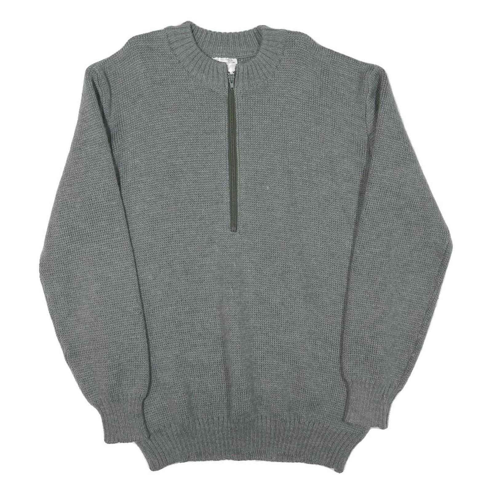 Mens Grey Plain Pullover Jumper Crew Neck Wool Blend L Thick Knit Refurbished - N/A refurbished available on Cerqular