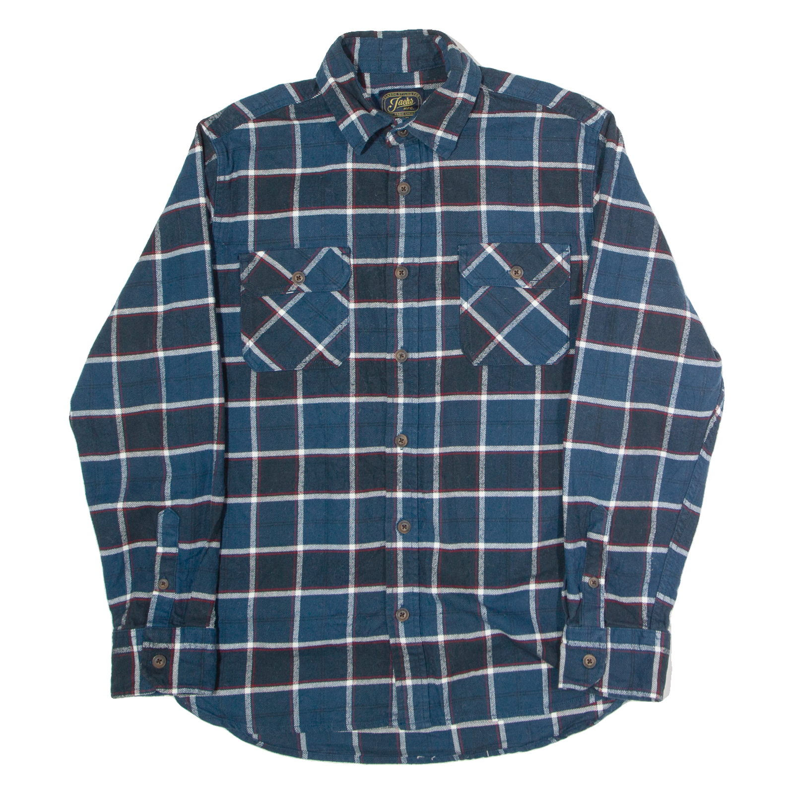 JACKS Mens Flannel Shirt Blue Check Long Sleeve L Refurbished - N/A refurbished available on Cerqular