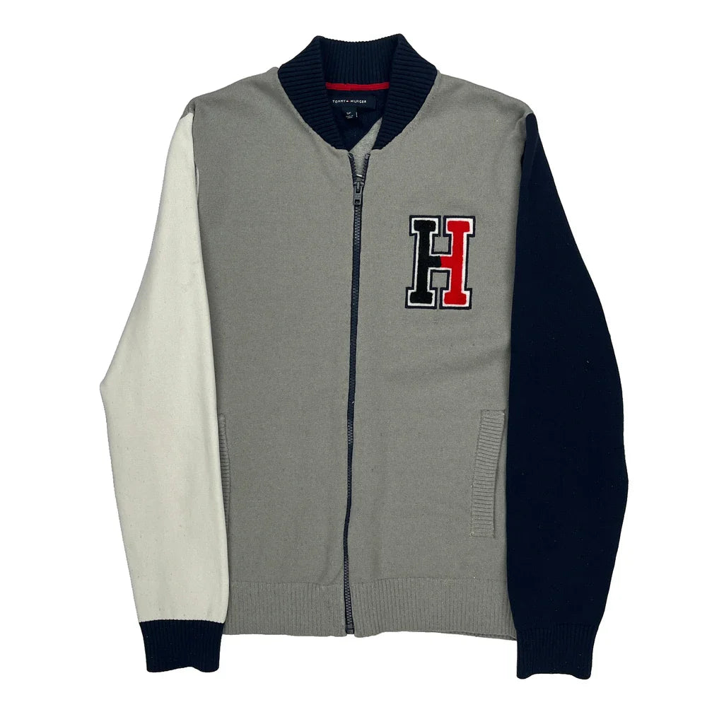 Tommy Hilfiger College Track Jacket - Small Grey Cotton Blend Refurbished - Thrifted (note: this is a term often used to describe second- refurbished available on Cerqular