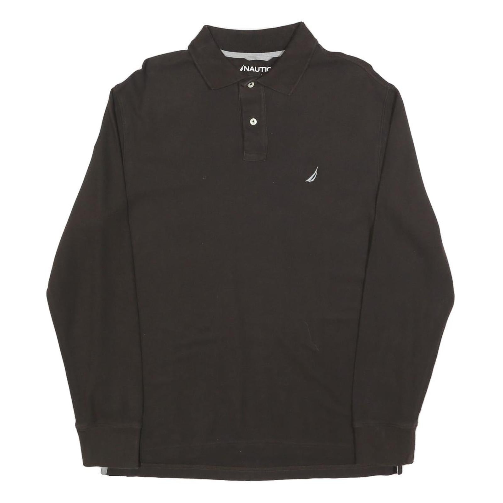 NAUTICA Mens Black Long Sleeve Plain Polo Shirt M Cotton Blend Classic Comfort Refurbished - N/A refurbished available on Cerqular