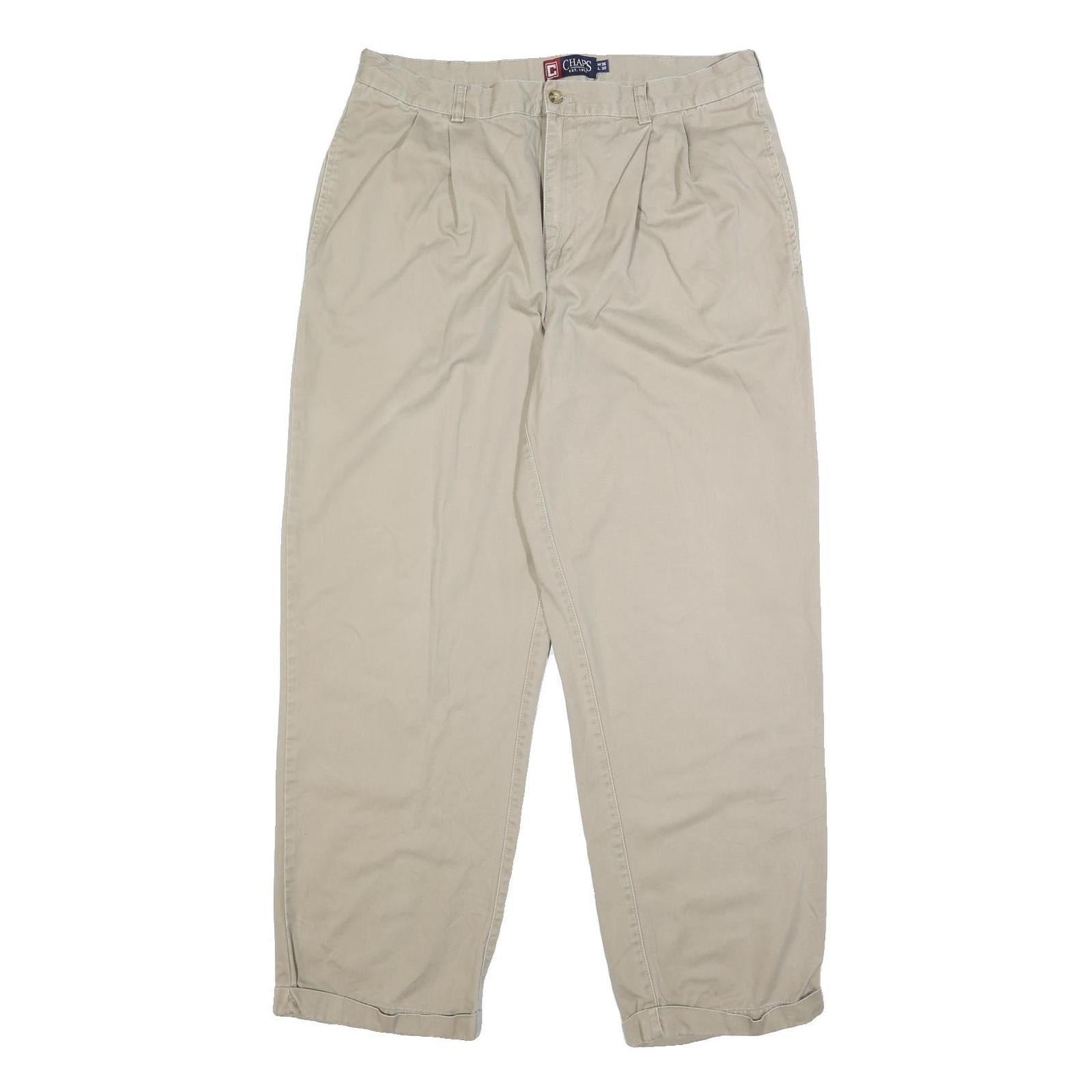 CHAPS Mens Cotton Beige Relaxed Straight Trousers W36 L32 Casual Classic Zip Refurbished - N/A refurbished available on Cerqular