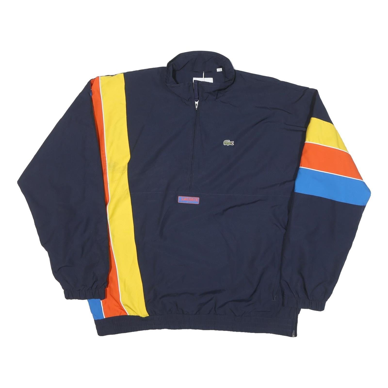 LACOSTE Mens Navy Blue Yellow Orange Zip Jacket 2XL Polyester Blend Colourblock Refurbished - N/A refurbished available on Cerqular