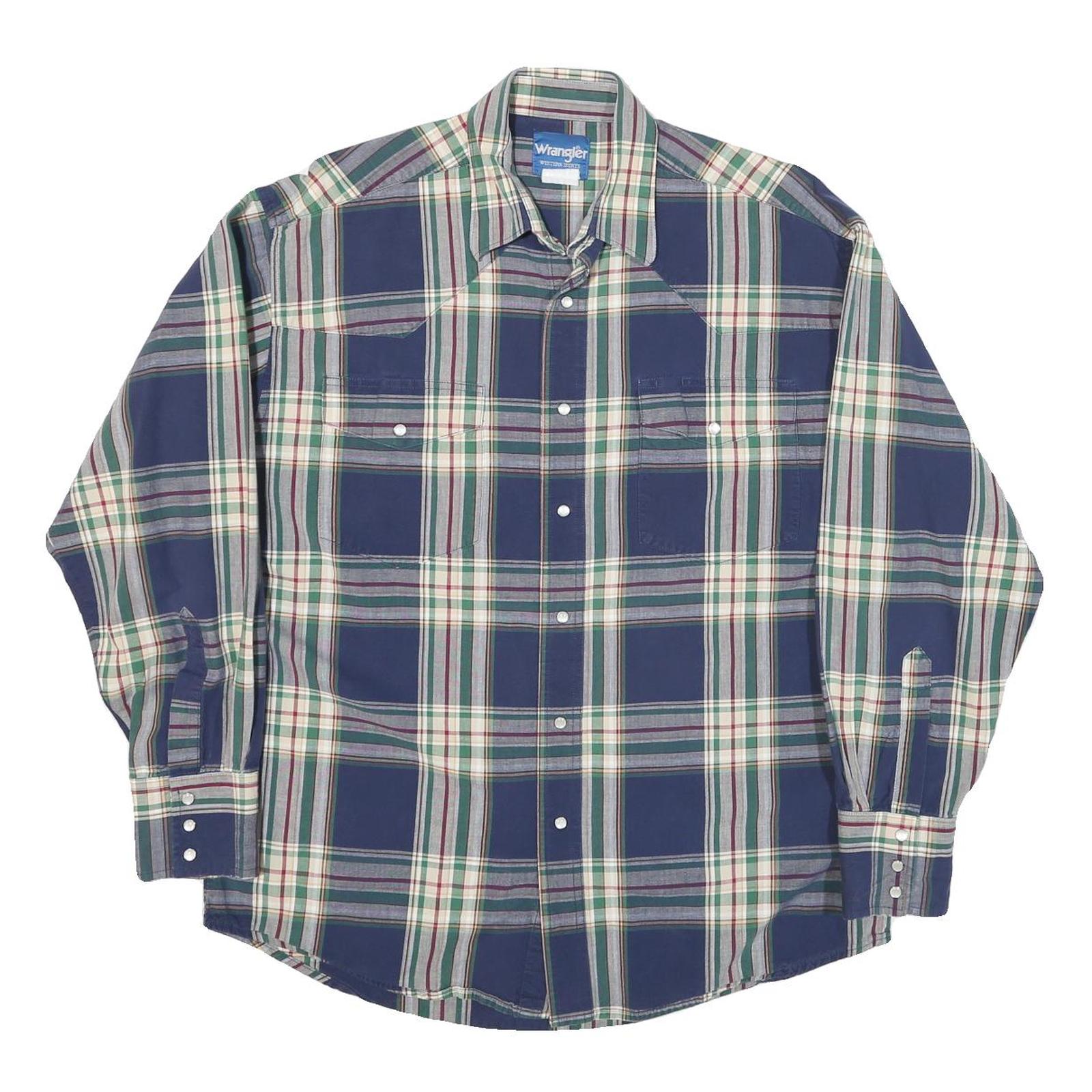 WRANGLER Mens Blue Green Check Shirt L Cotton Blend Casual Long Sleeve Button Refurbished - N/A refurbished available on Cerqular