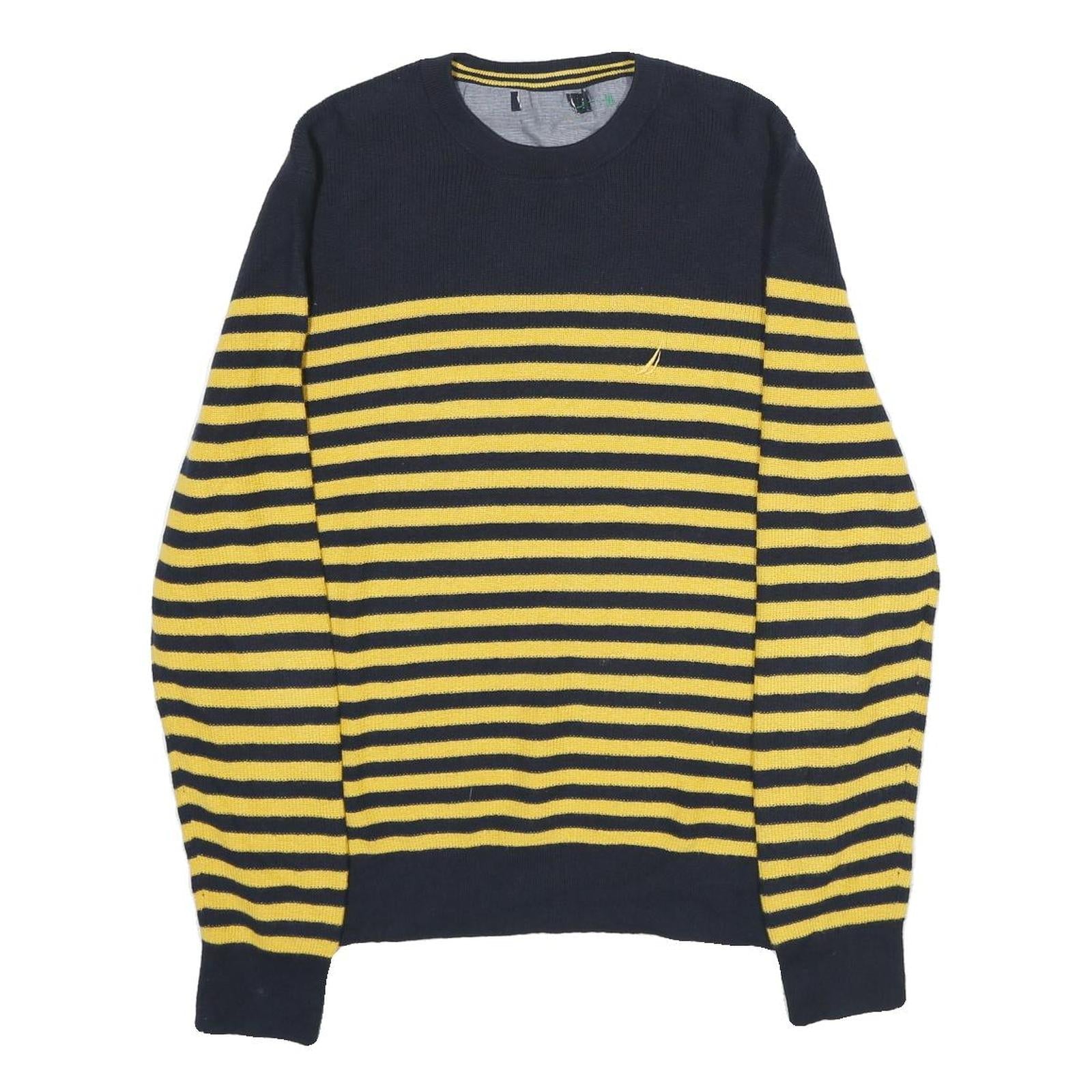 NAUTICA Mens Yellow & Navy Striped Pattern Cotton Blend Jumper Crew Neck Tight Refurbished - N/A refurbished available on Cerqular