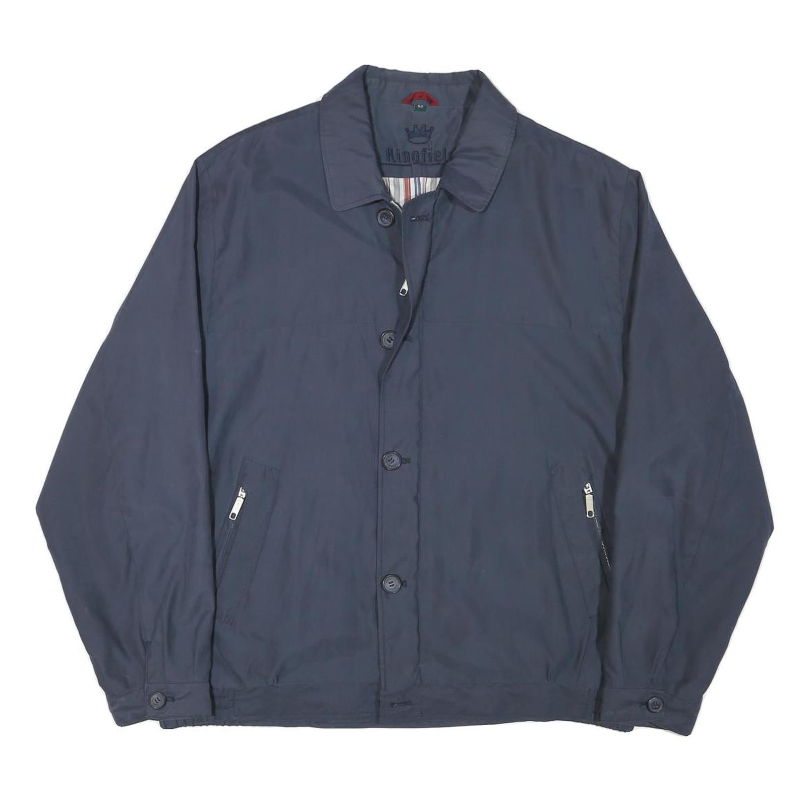 KINGFIELD Mens Blue Button Jacket L Polyester Blend Plain Classic Casual Refurbished - N/A refurbished available on Cerqular