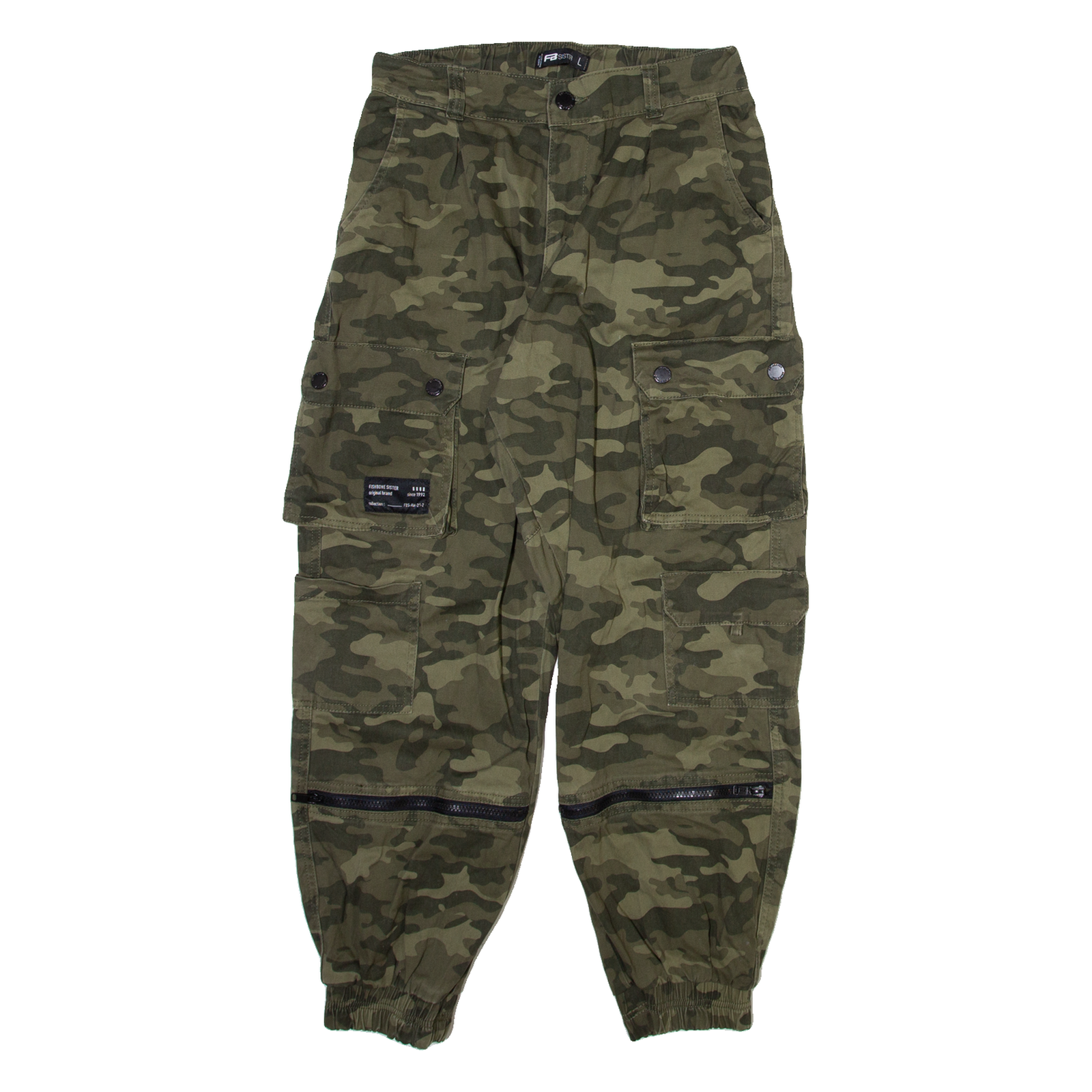 FB SISTER Camo Cargo Womens Trousers Green Relaxed Tapered W28 L26 Refurbished - N/A refurbished available on Cerqular