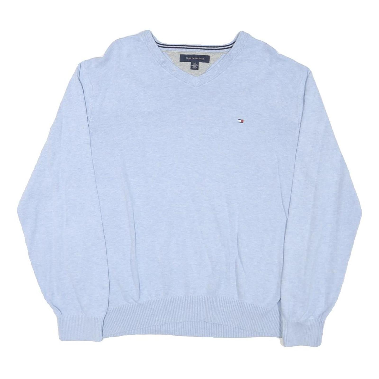 TOMMY HILFIGER Mens Light Blue Plain V-Neck Basic Knit Jumper L Cotton Blend Refurbished - N/A refurbished available on Cerqular