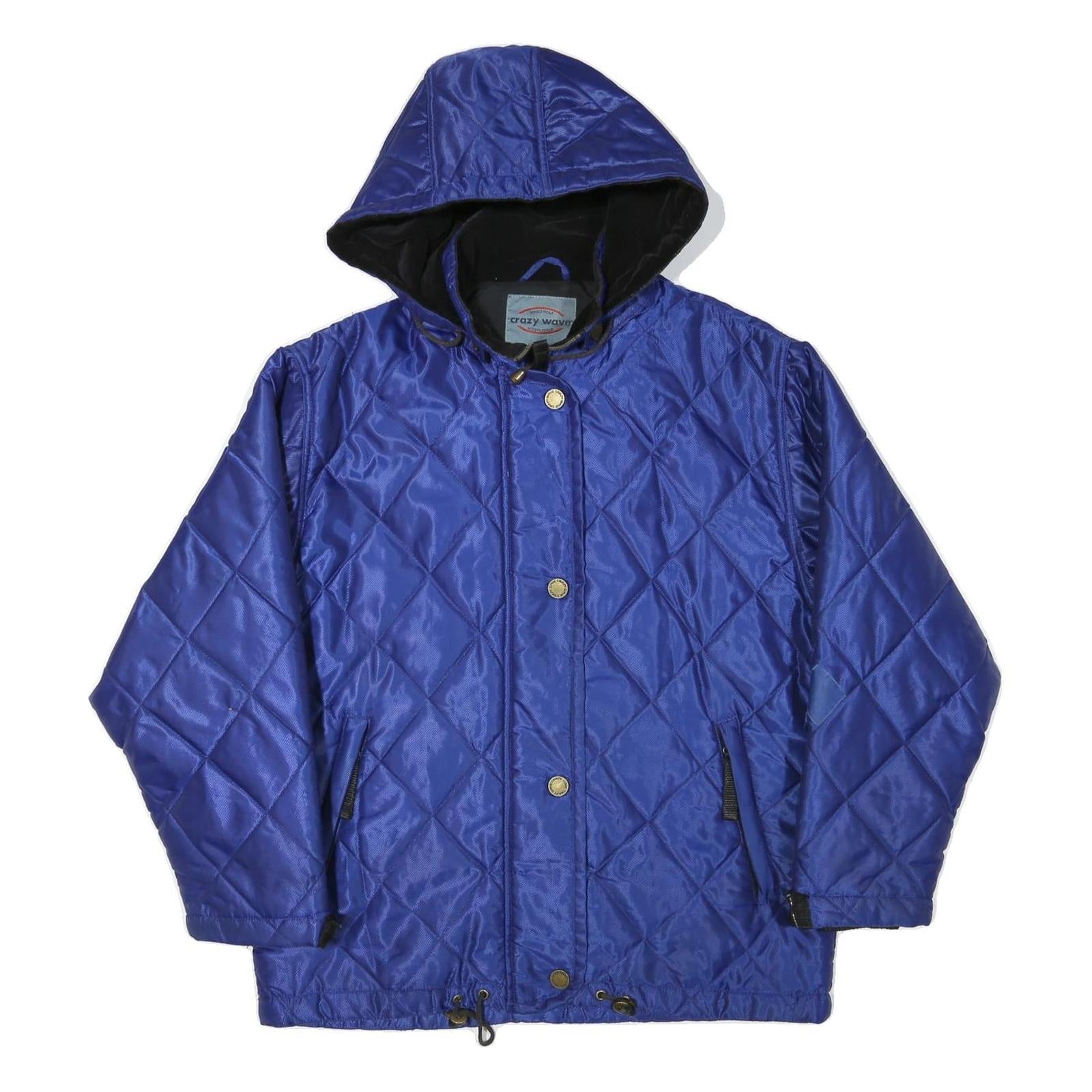 CRAZY WAVE Womens Blue Quilted Hooded Jacket L Polyester Blend Zip Outdoor Refurbished - N/A refurbished available on Cerqular