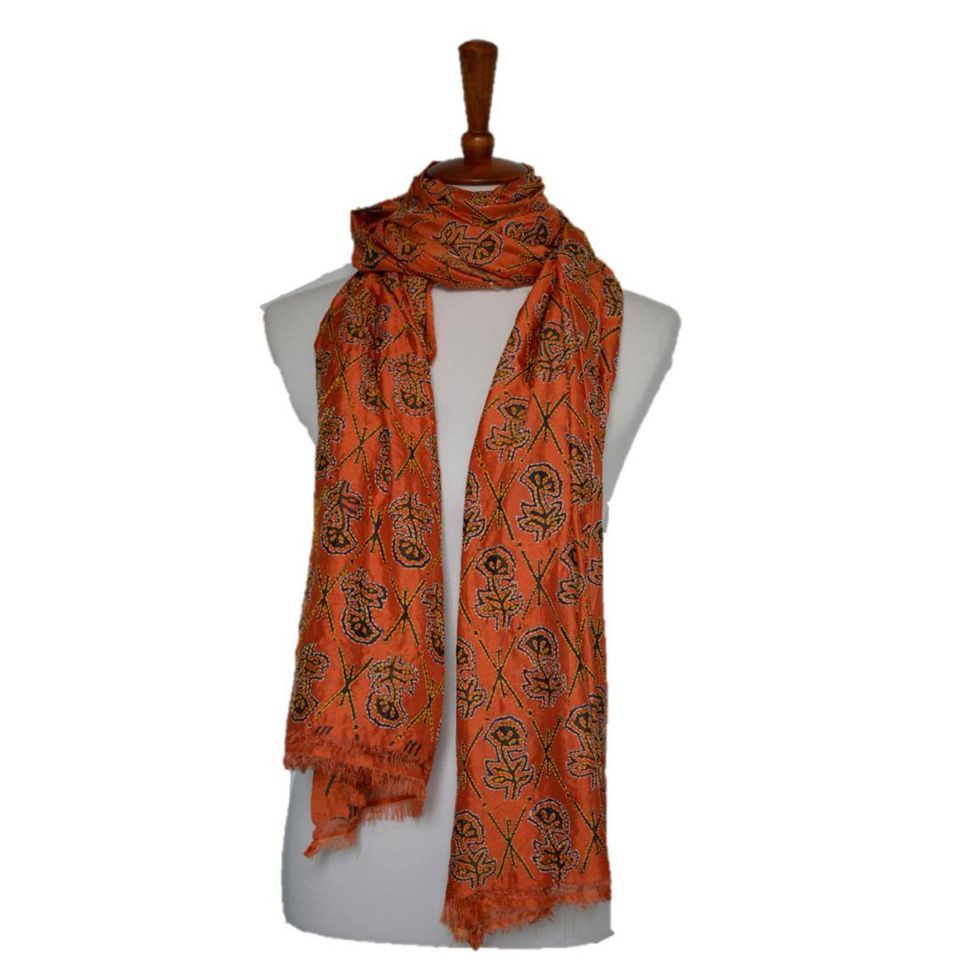 Embroidered Floral Silk Shawl | Color: Red Refurbished - N/A refurbished available on Cerqular