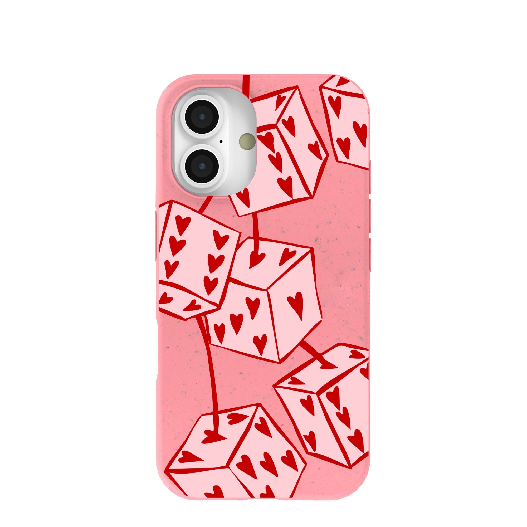 Bubblegum Pink Dicey Cherries iPhone 16 Case Refurbished - Pela Case refurbished available on Cerqular