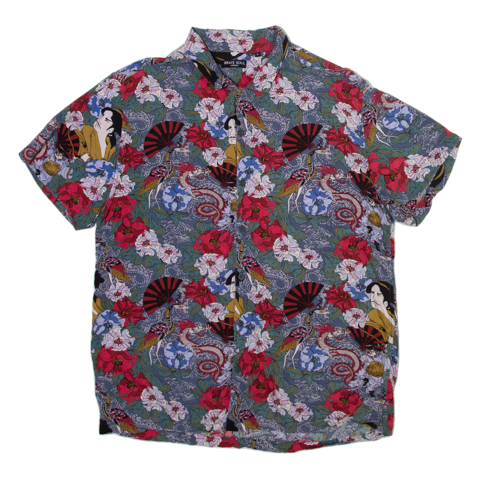 BRAVE SOUL Mens Shirt Grey Floral L Refurbished - N/A refurbished available on Cerqular