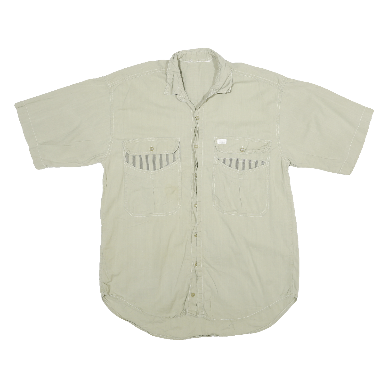 Mens Beige Cotton Blend Shirt XL Casual Short Sleeve Button Pocket Comfortable Refurbished - N/A refurbished available on Cerqular