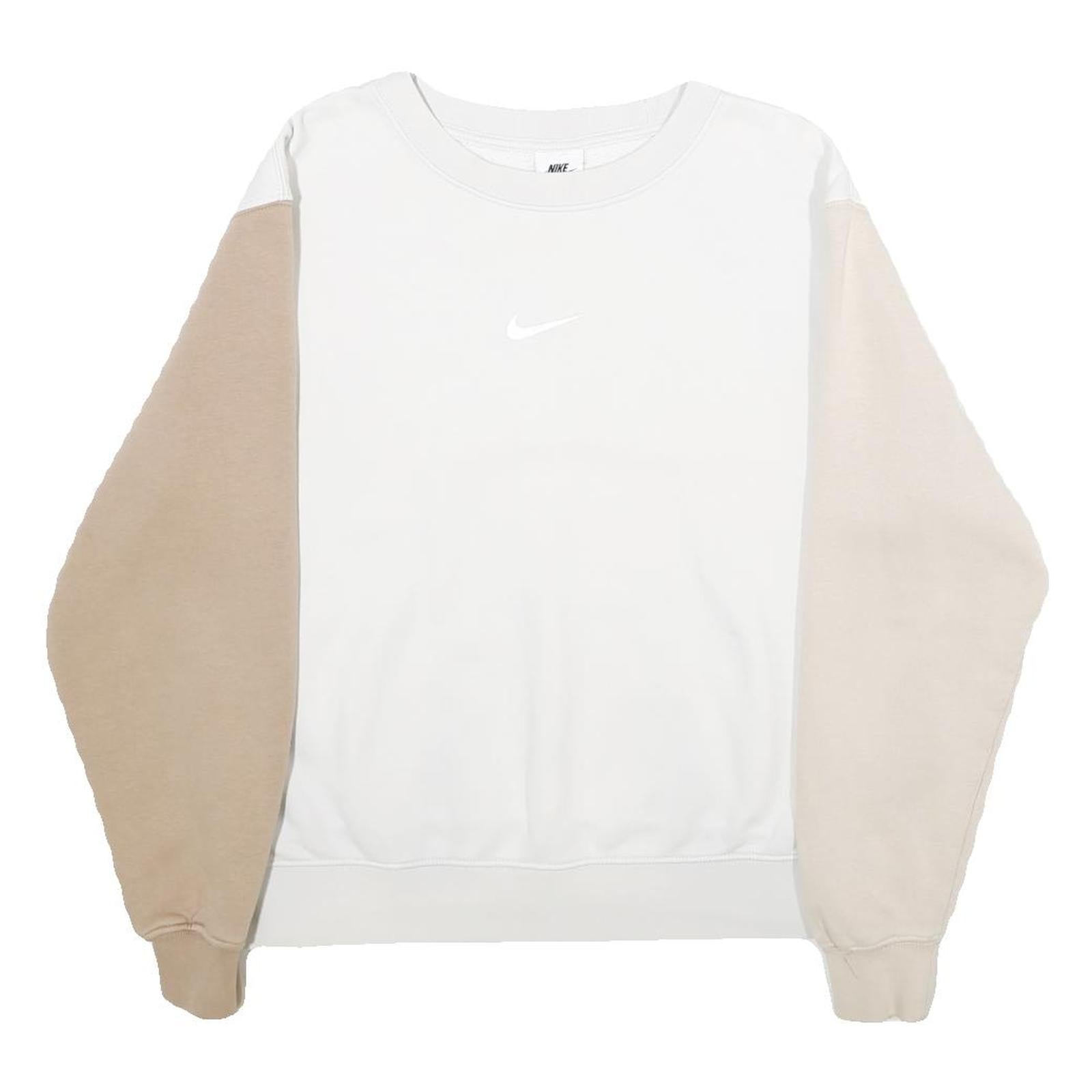 NIKE Womens White & Beige Crew Neck S Sweatshirt Cotton Blend Casual Pullover Refurbished - N/A refurbished available on Cerqular