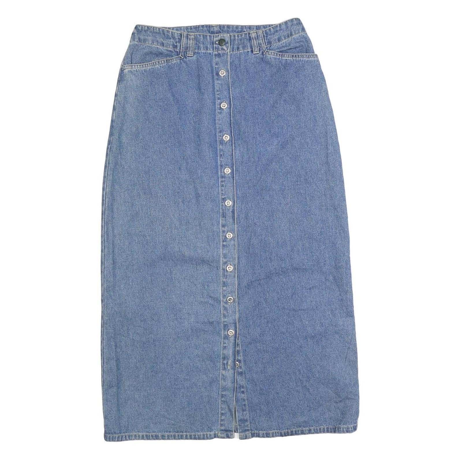 CLUB NEWPORT Womens Blue Denim Button Front Midi Cotton Blend Skirt M Classic Refurbished - N/A refurbished available on Cerqular