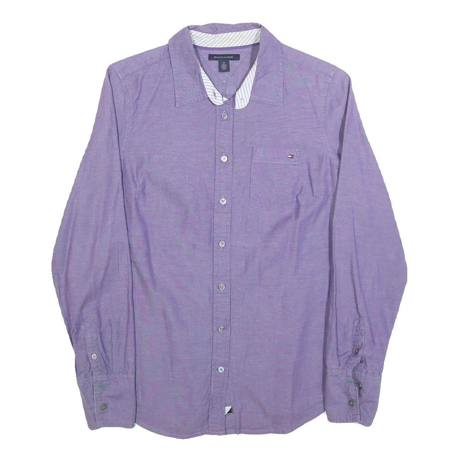 TOMMY HILFIGER Womens Purple Cotton Blend Shirt M Long Sleeve Button Front Refurbished - N/A refurbished available on Cerqular