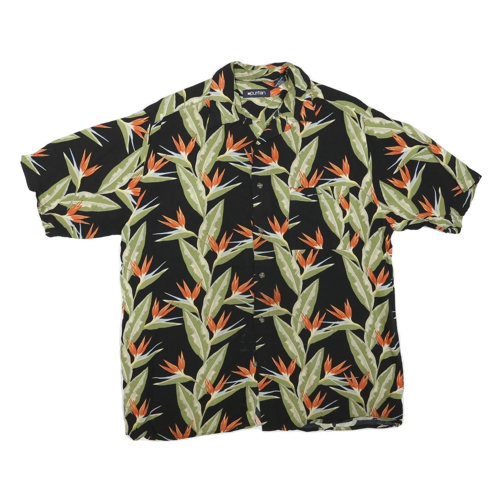 PURITAN Mens Black Green & Orange Floral Cotton Blend Shirt M Summer Casual Refurbished - N/A refurbished available on Cerqular