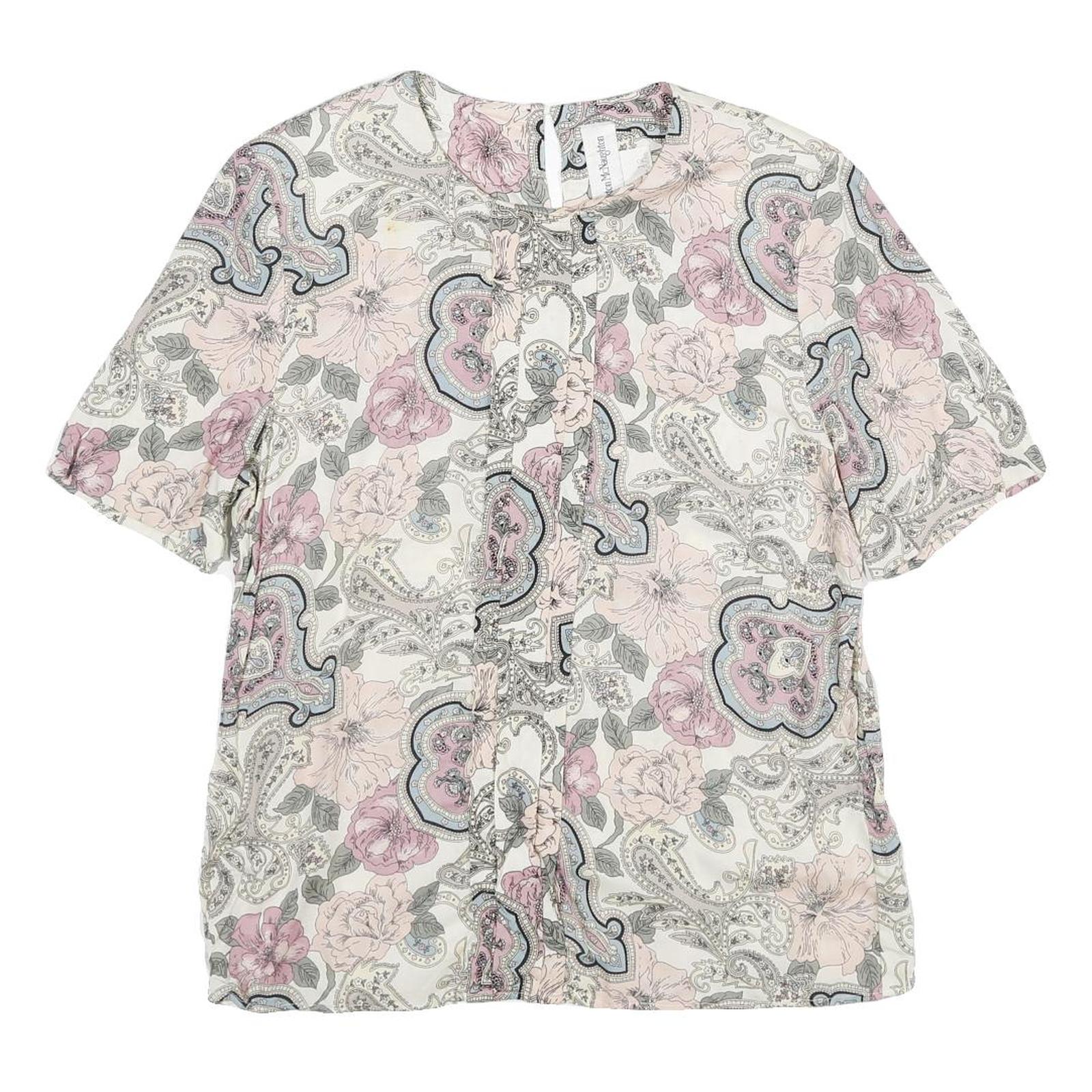 NORTON MCNAUGHTON Womens Pink Blue Cream Floral Printed Top Short Sleeve Crew Refurbished - N/A refurbished available on Cerqular