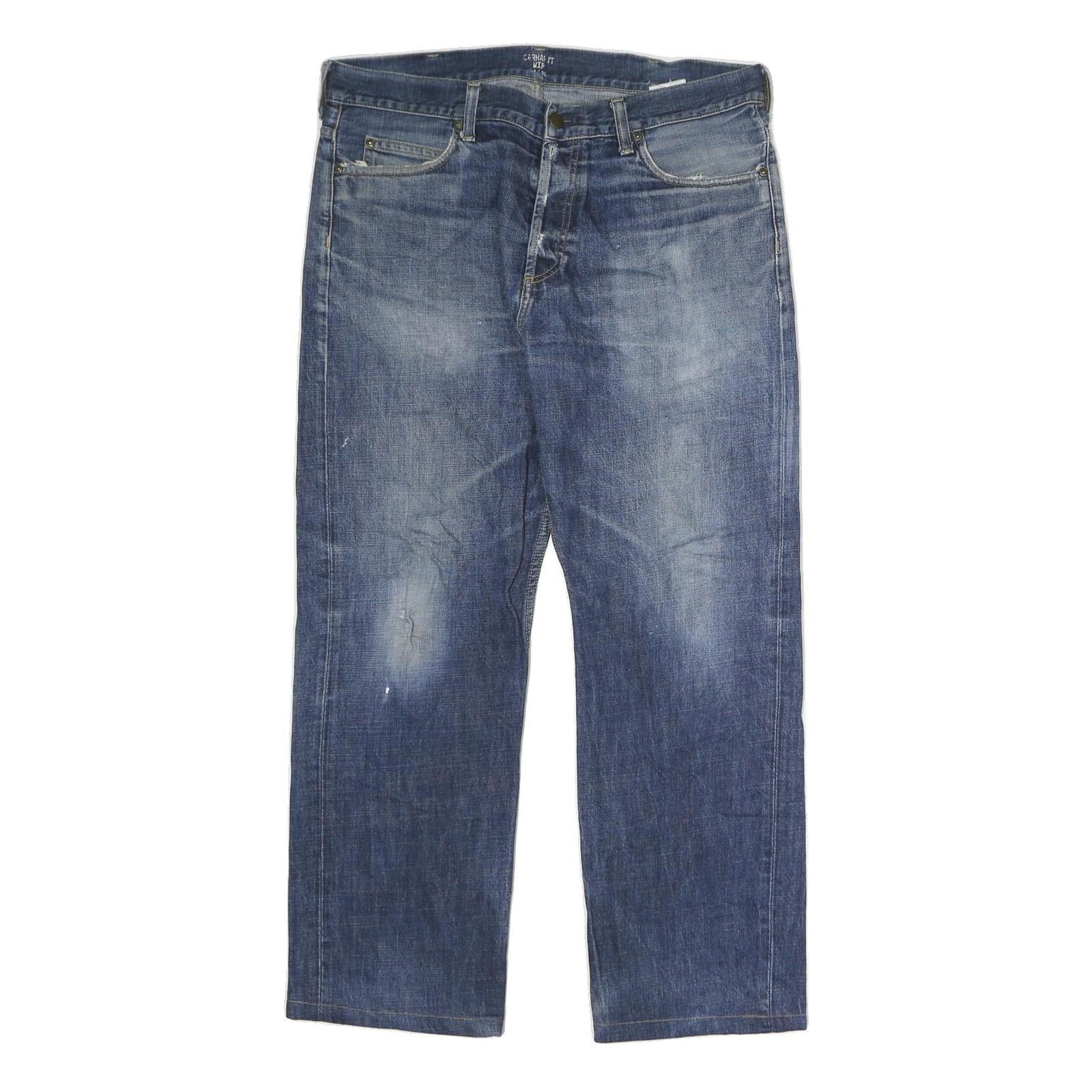 CARHARTT WIP Mens Blue Regular Fit Straight Denim Medium Wash W36 L27 Casual Zip Refurbished - N/A refurbished available on Cerqular