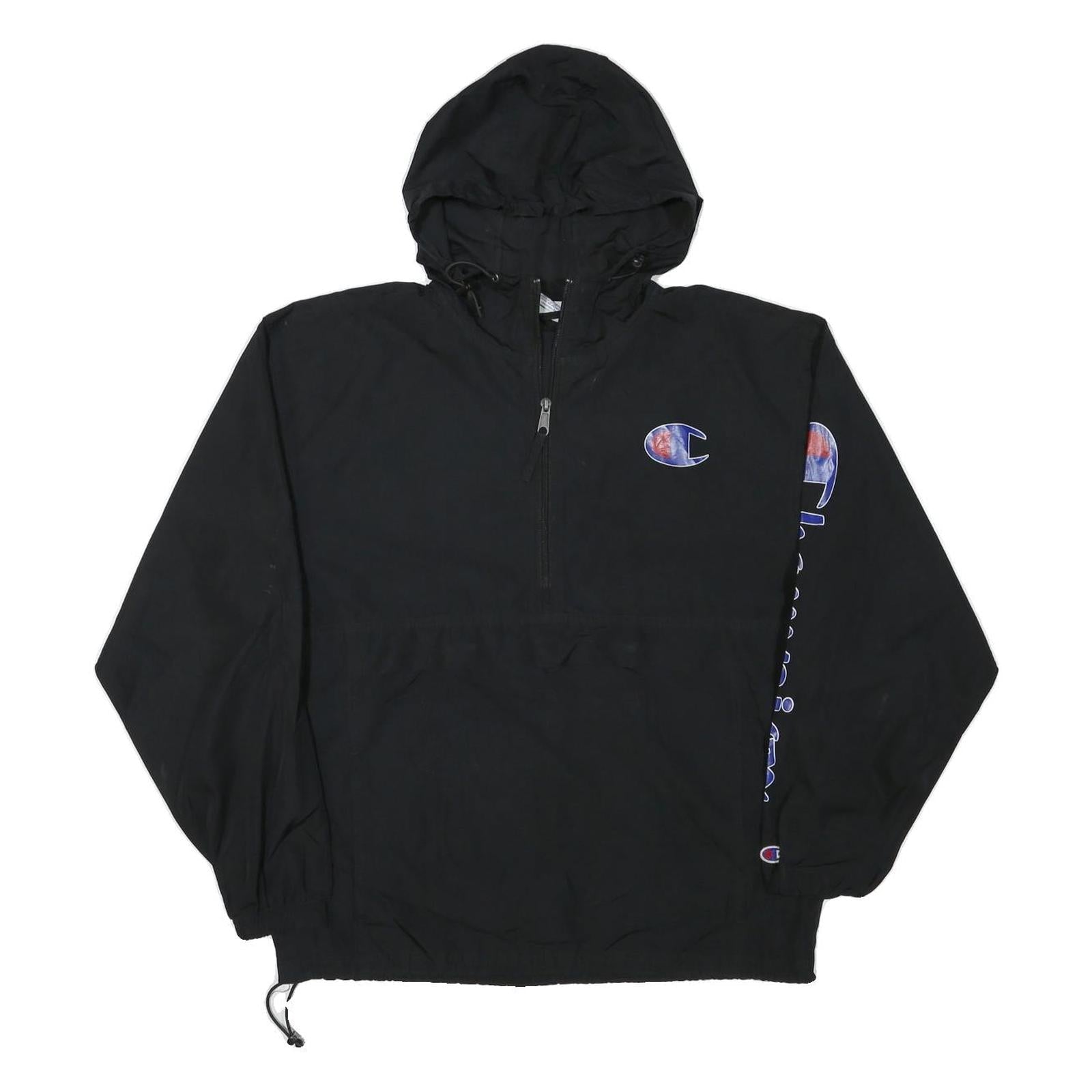CHAMPION Mens Black Hooded Jacket M Polyester Blend Zip Logo Print Casual Refurbished - N/A refurbished available on Cerqular