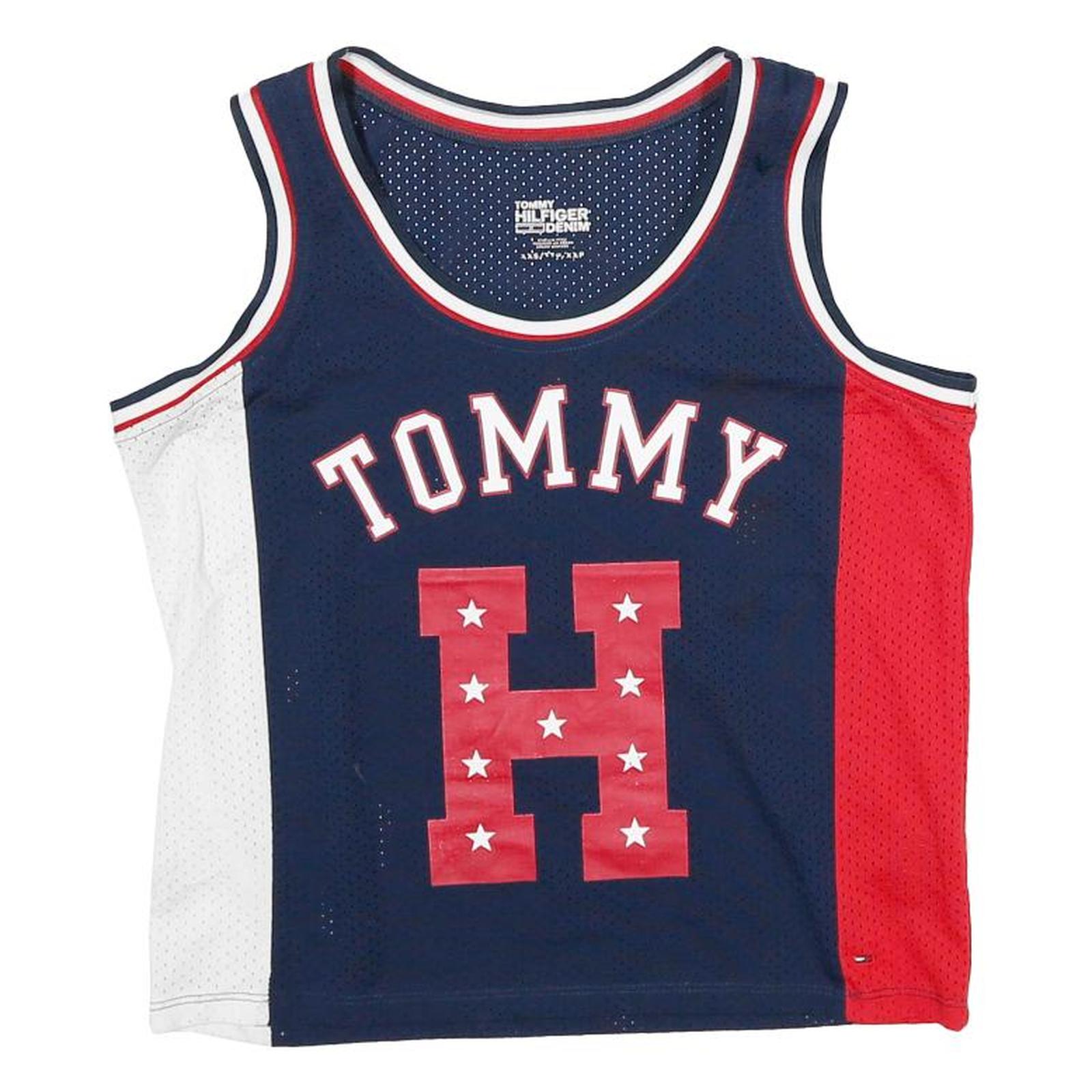 TOMMY HILFIGER Womens Blue Red & White Graphic Jersey XXS Sleeveless Crew Neck Refurbished - N/A refurbished available on Cerqular
