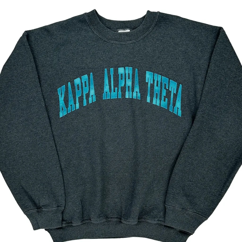 Gildan College Sweatshirt - Medium Grey Cotton Blend Refurbished - Thrifted (note: this is a term often used to describe second- refurbished available on Cerqular