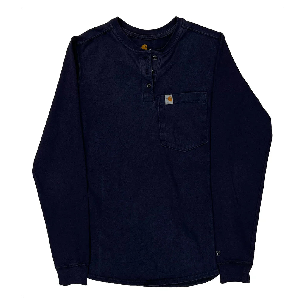 Buy Carhartt Long Sleeve T-Shirt - XS Navy Cotton Refurbished - $29.47 Carhartt Long Sleeve T-Shirt - XS Navy Cotton Refurbished - Thrifted (note: this is a term often used to describe second- refurbished available on Cerqular