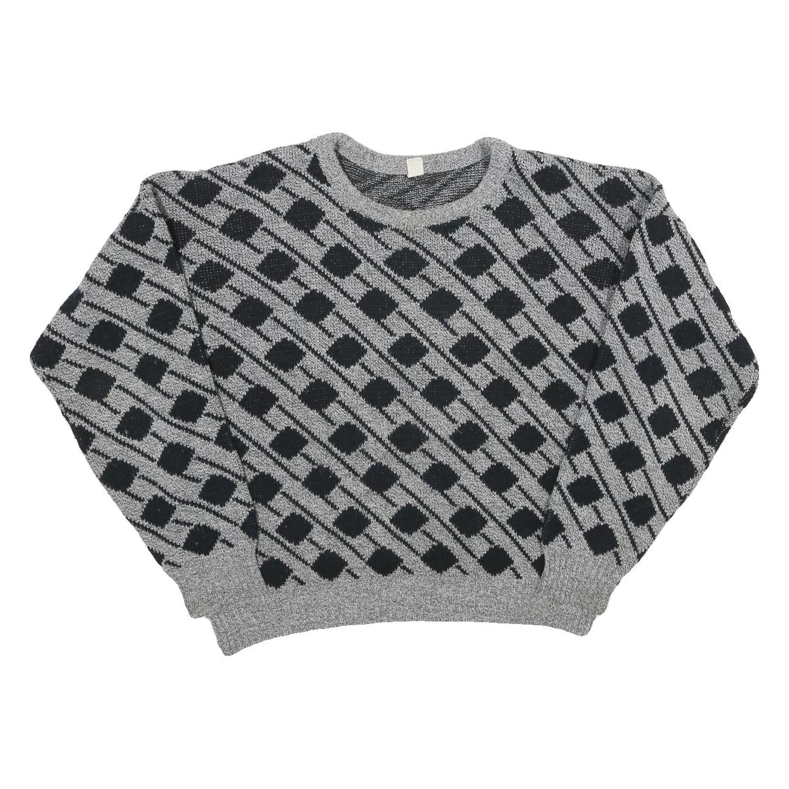 Womens Grey & Black Patterned Jumper Crew Neck Basic Knit XL Acrylic Comfort Refurbished - N/A refurbished available on Cerqular