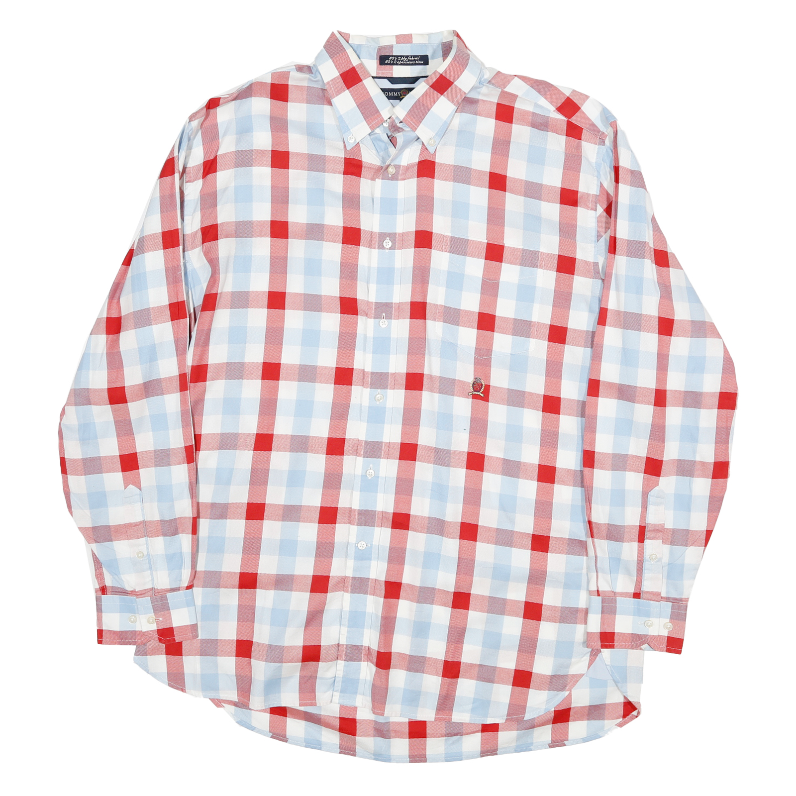 TOMMY HILFIGER Mens Red & Light Blue Check Shirt XL Button-Down Collar Long Refurbished - N/A refurbished available on Cerqular