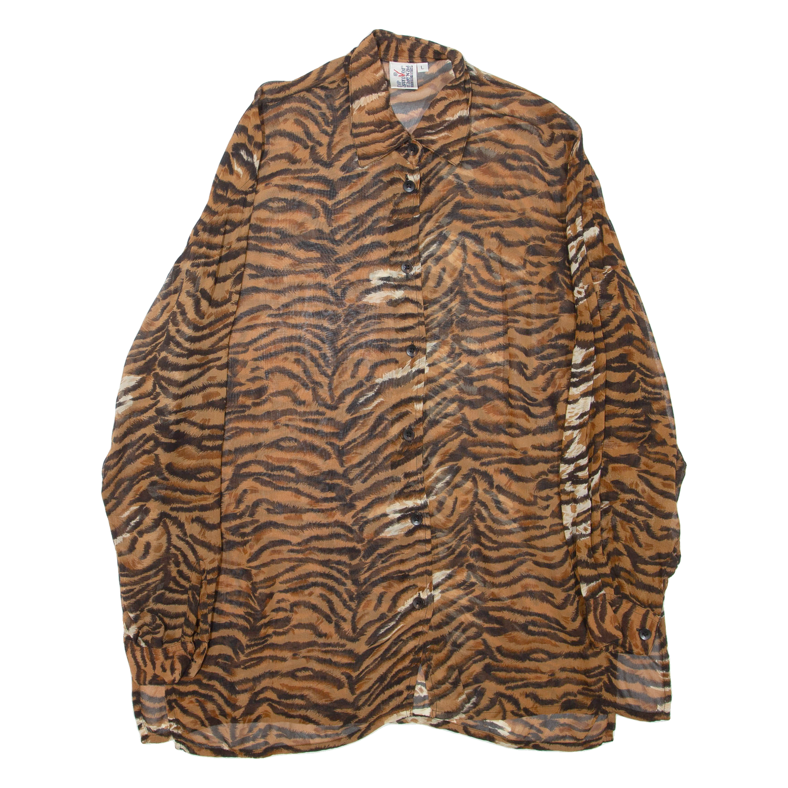 Sheer Womens Printed Shirt Brown Collared Long Sleeve Animal Print XL Refurbished - N/A refurbished available on Cerqular